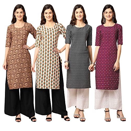 Image of Pinkmint Women's Crepe Digital Print Straight Kurta [Pack of 4] (CCV-334-338-339-335)