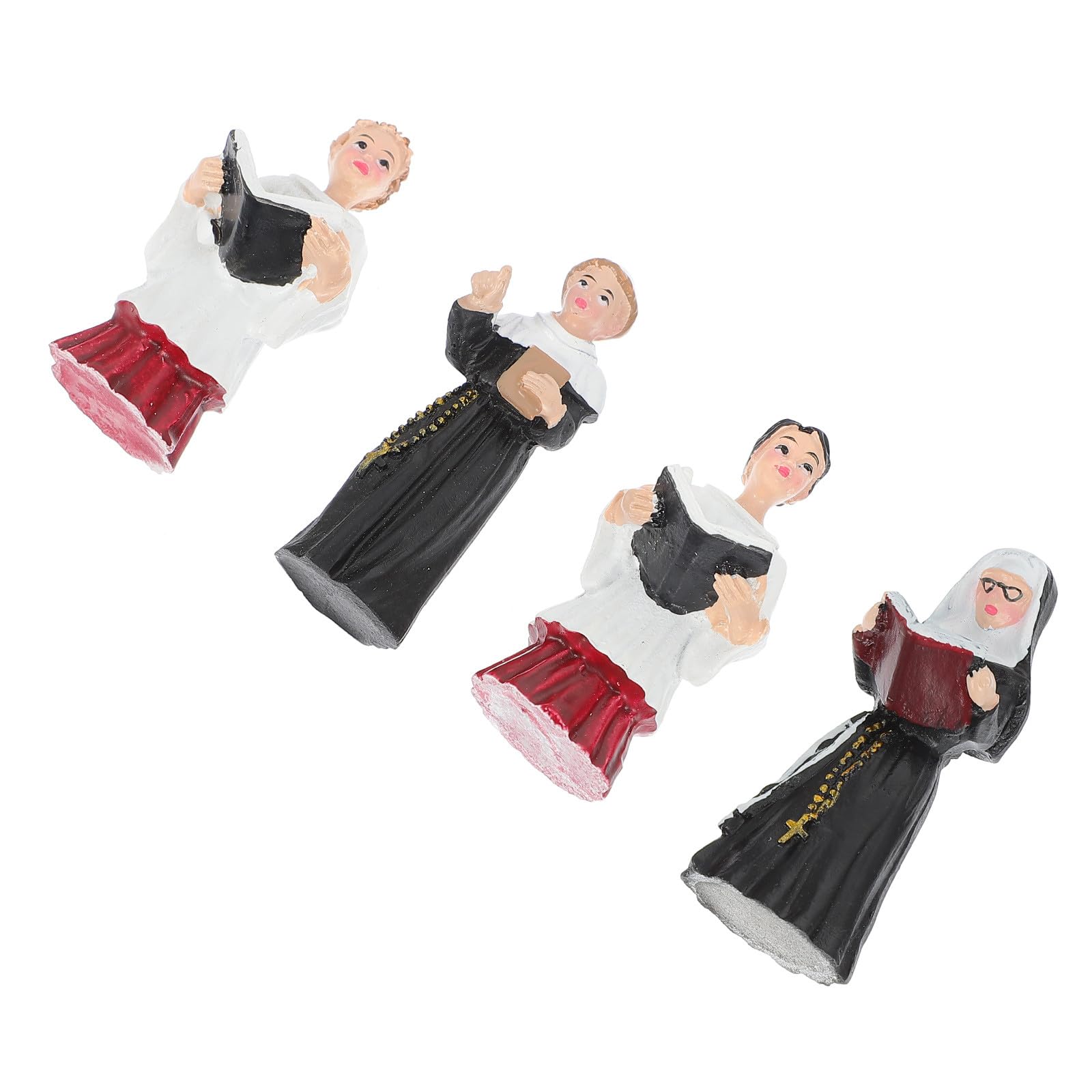 HOMSFOU 4pcs Resin Nun Statues Set, Religious Decorative Figurines for Home and Garden Ornament, Micro Landscape Adornments for Tabletop and Outdoor Gardening Decor