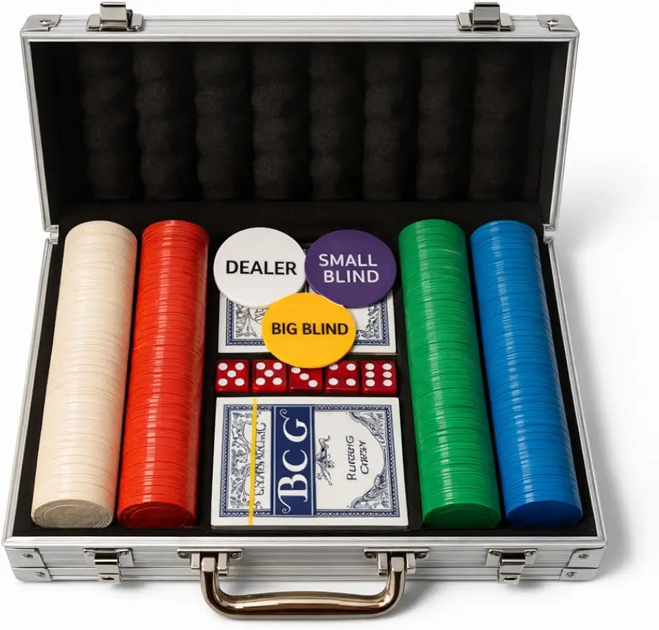 Jogo de Poker Profissional Maleta Sofisticada em Alumínio com 200 Fichas 2 Baralhos 5 Dados Kit Completo Premium para Jogos de Mesa Jogatina Poquer