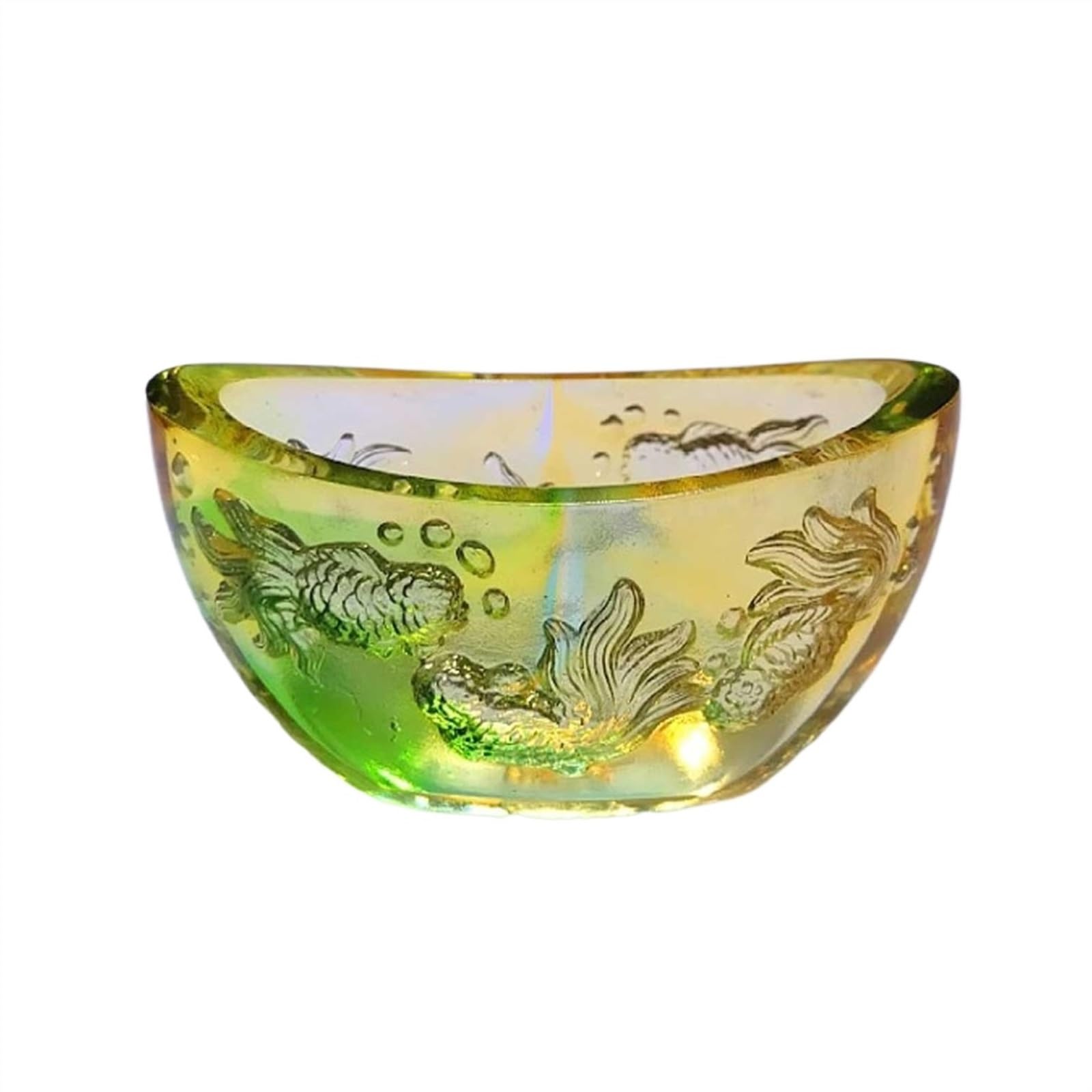 Mały Chiński styl Yuanbao Modelowanie Szkliwione Akwarium Skarb Miski Ozdoby Mały Dom Salon Wino Chłodziarka Wejście Feng Shui Przyciągaj Bogactwo Dekoracje Złota rybka(Green)