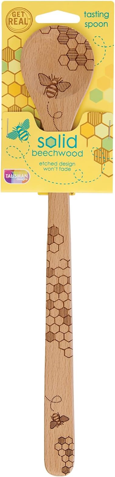 Talisman Designs Laser Etched Beechwood Tasting Spoon | Honey Bee Design | Cooking Spoon | Cute & Functional Kitchen Tool | Decorative Wooden Utensils