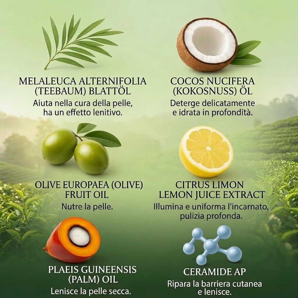Aqvera Sapone Micosi—Sapone Detergente Quotidiano Al Tea Tree Per Viso Corpo E Mani Con Schiuma Ricca Per Uso Quotidiano (4 PCS)