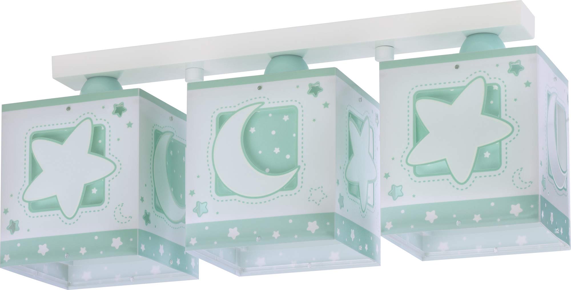 Dalber Lámpara Infantil Plafón Techo 3 Luces Moonlight Luna y Estrellas Verde, 15 W
