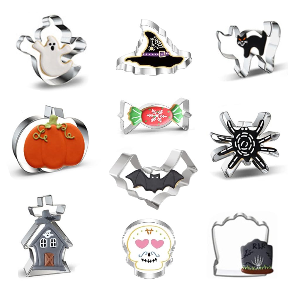 10-teiliges Halloween-Ausstechformen-Set – Geist, Kürbis, Hexenhut & Mehr, Aus Edelstahl, Für Kekse & Deko