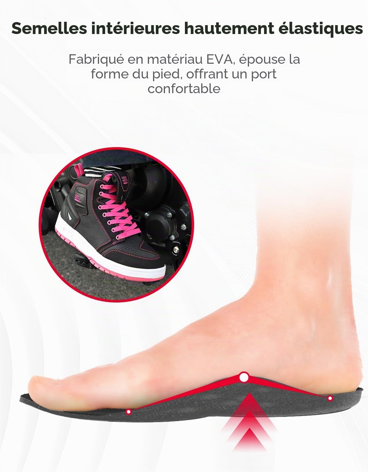 KEMIMOTO Chaussures de Moto Femme, Bottes Moto Respirantes avec Renfort Changement de Vitesse, Chaussures de Sport Antidérapantes avec Maintien de la Cheville et Détails Réfléchissants
