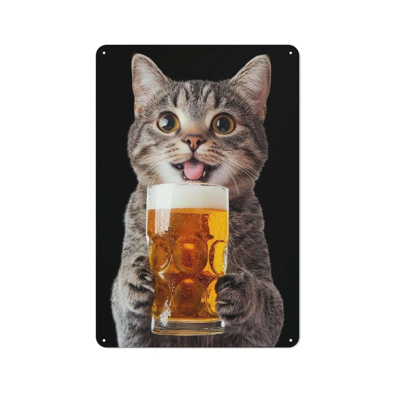 Junmoney Cat Drinking Beer Vintage Tin Sign 30X20cm For Home Bar Wall, For Collectors Of Vintage Metal Wall Decor