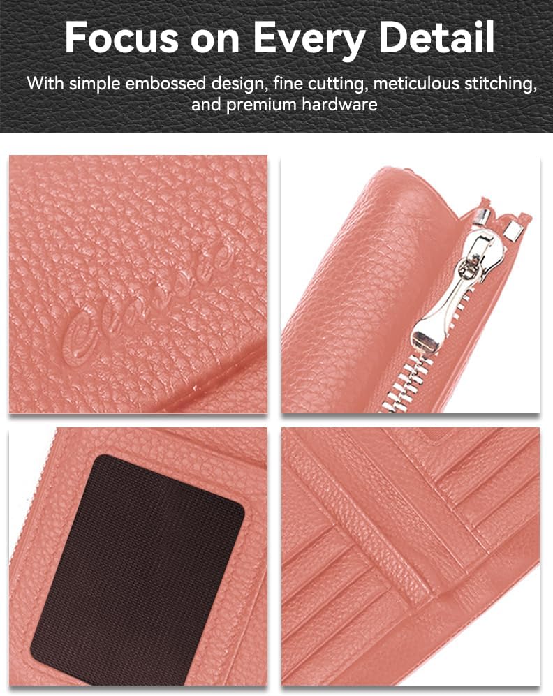 Wallet Women Bifold Genuine Leather Female Cash Wallet, Large Capacity Ladies Wallet with Card Holders, ID Window, Zipper Coin Pockets, Magnetic Closure (Rubber Red) - Image 5