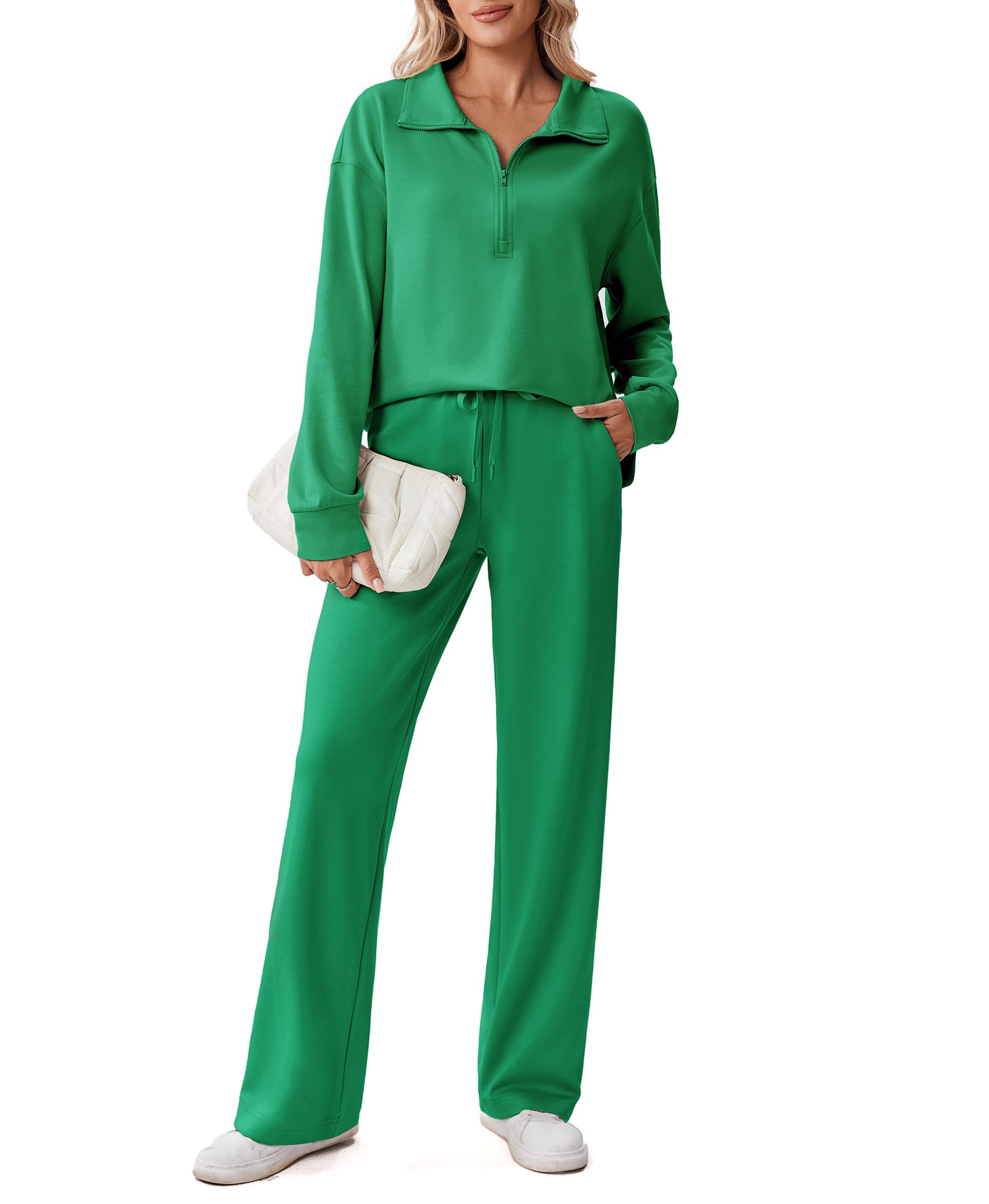 PINSPARK 2 Piece Sets for Women 1 2 Zip Sweatsuit Loose Fit Sweatshirt Straight Leg Pants 2025 Matching