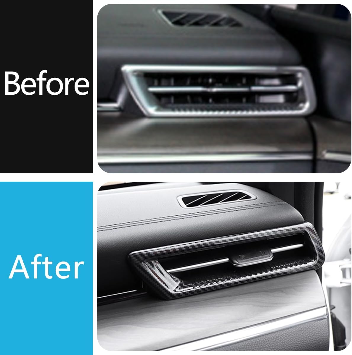 Car Accessories Fit for Kia K5 2021 2022 2023 2024 Interior Front Air Condition Outlet Vent Cover Trim Frame Decoration Sticker (Carbon Fiber Style) 2PCS ABS