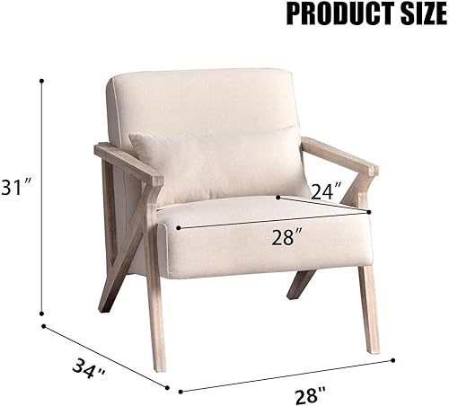 Miniatura 20 de INZOY Silla moderna de mediados de siglo con marco de madera, sillón tapizado con cojín de cintura, silla decorativa para sala de estar, dormitorio,