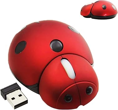 Ladybug Wireless Mouse, Cute Animal Cordless Mini Kawaii Portable Lightweight 3000 DPI Optical Mouse Small with USB Receiver, for PC Laptop Computer Desktop, Gift for Kids Children Boys Girls Red