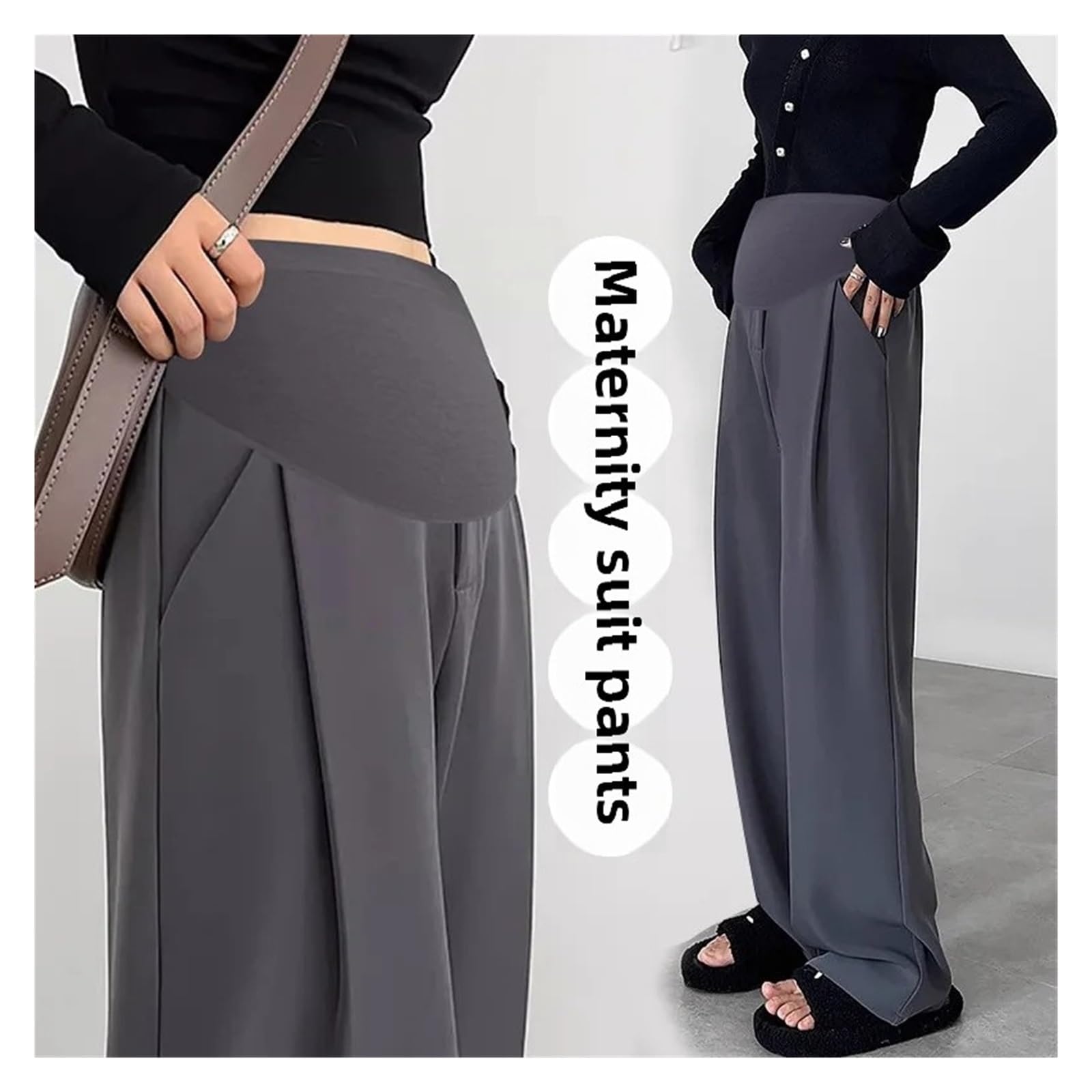 Pantalones de Maternidad de Pierna Ancha, Pantalones Casuales adelgazantes de Pierna Recta for Embarazadas, Primavera y Verano.(Coffee,XL)