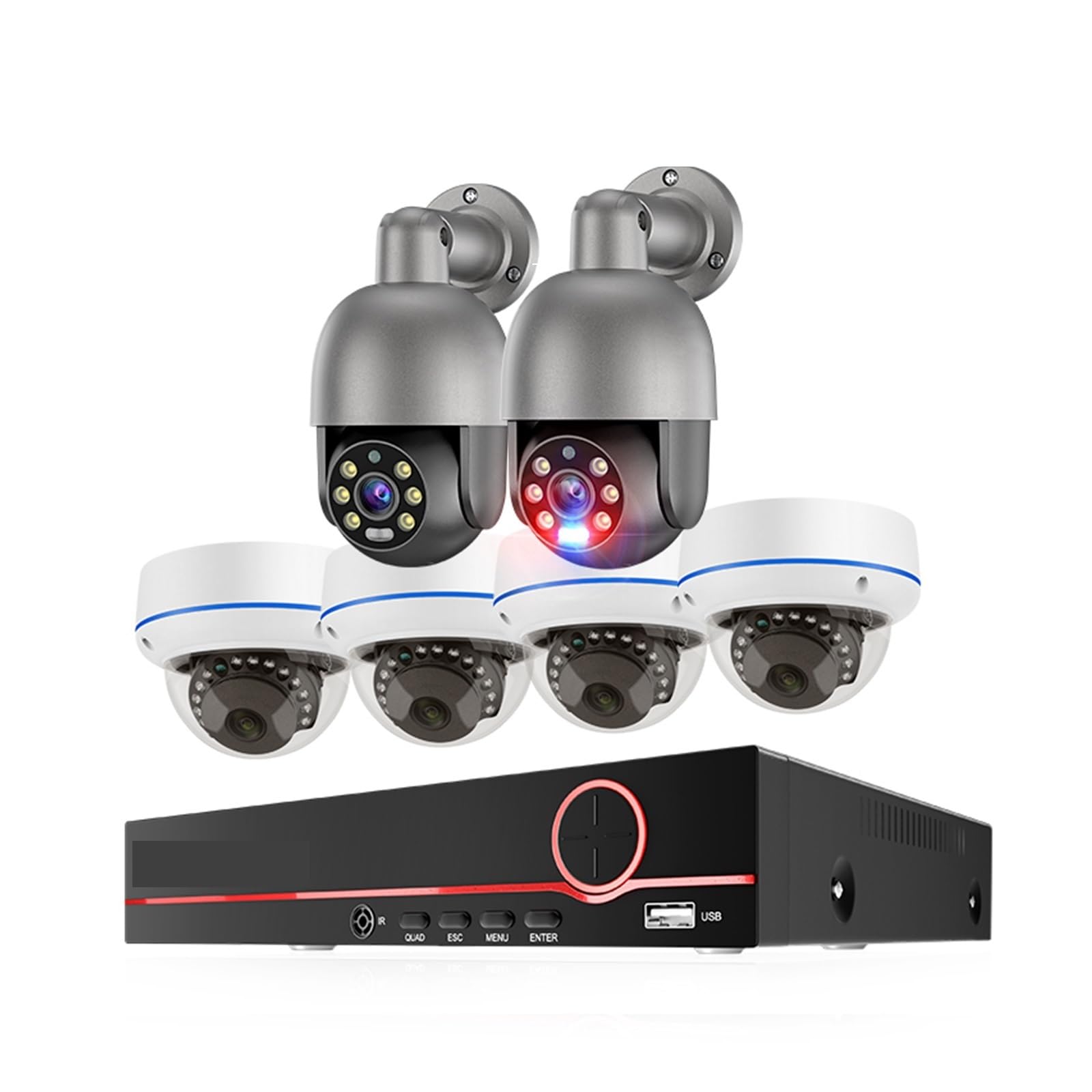 Système de caméra de sécurité CCTV PoE 8CH 5MP, dôme PTZ, Audio(None,8CH NVR 6 Camera A)