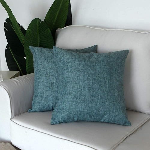 Miniatura 2 de Artcest - Juego de 2 fundas de almohada decorativas de lino de arpillera para sofá y cama, Poliéster & Mezcla de poliéster, Azul (Peacock Blue),