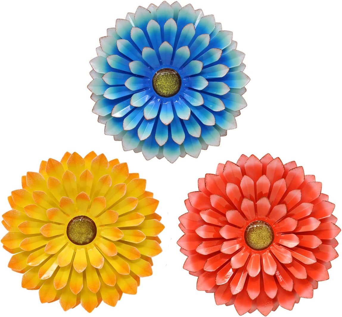 Goodeco Metal Wall Art Flowers - Sunflower Gifts for Women- Large Iron Floral Wall Decor for Balcony/Patio/Porch/Office/Bedroom/Living Room,Best Wall Decor Gift idea 13" (3pack)