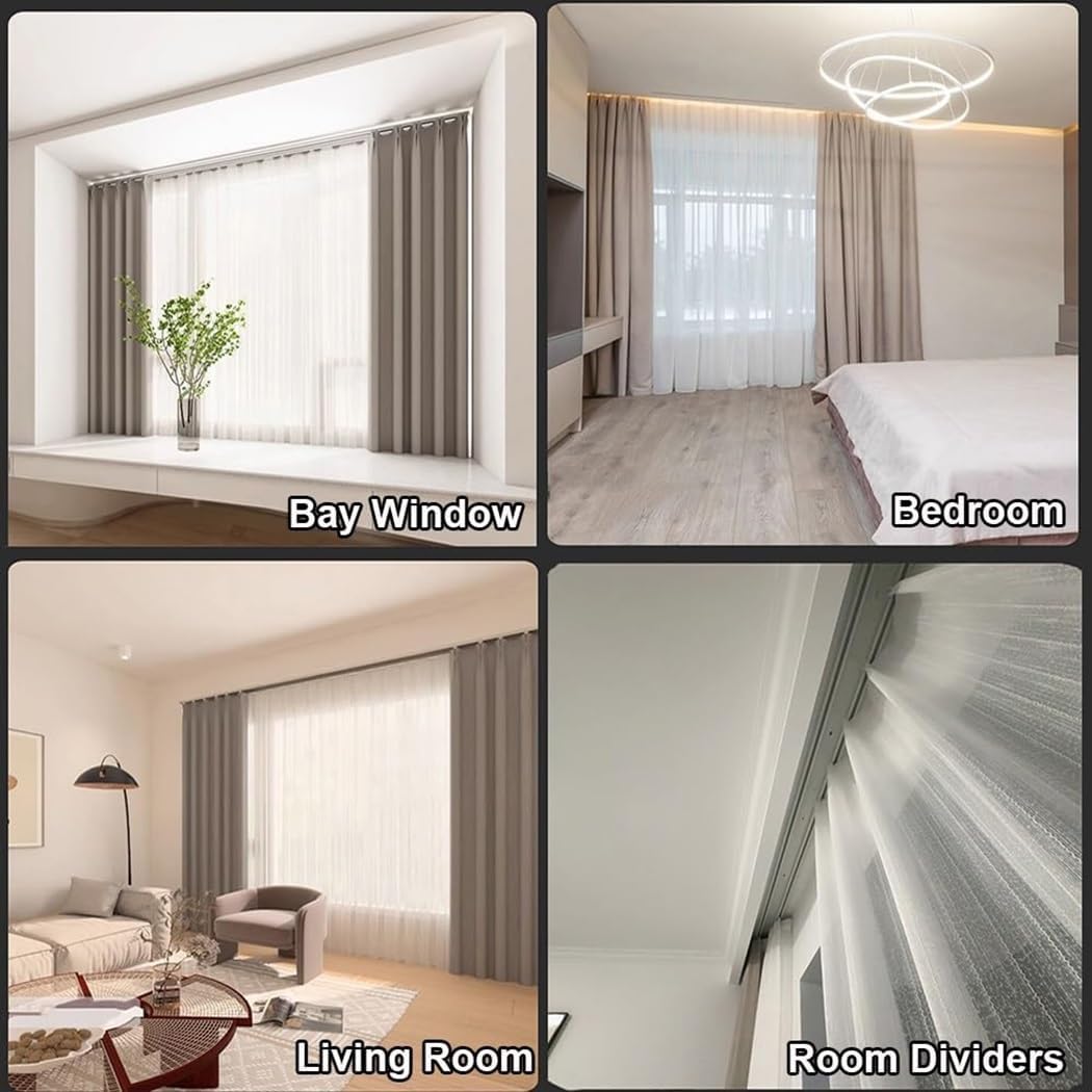 Ceiling Track For Curtains 70-600cm Heavy Duty Ceiling Curtain Track For Living Room/Bedroom/Shower/RV Curtain Rail Set With Track Curtain System(White,145CM (4.7FT))