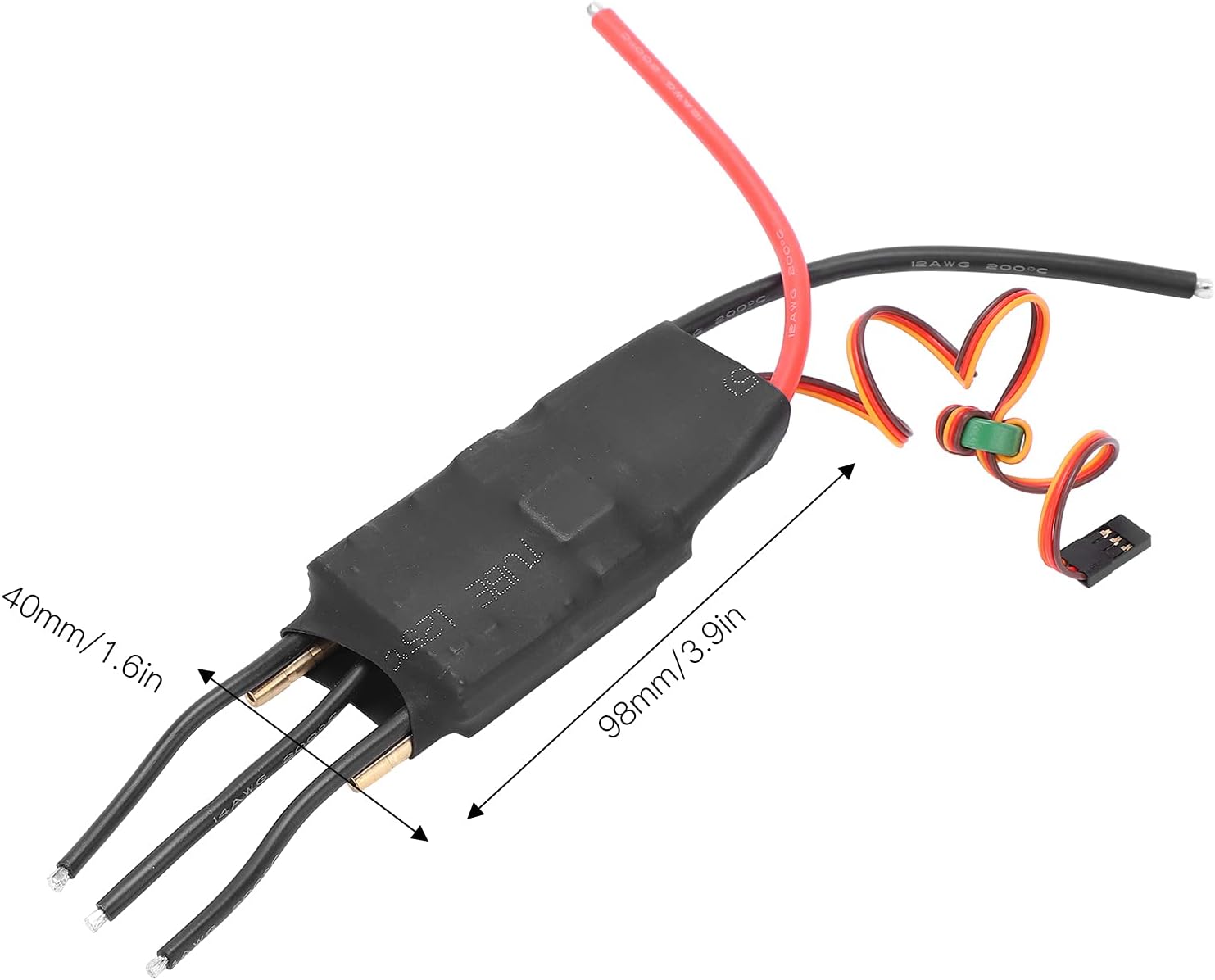 Topyond Water Cooled 125A Brushless ESC with dimensions labeled