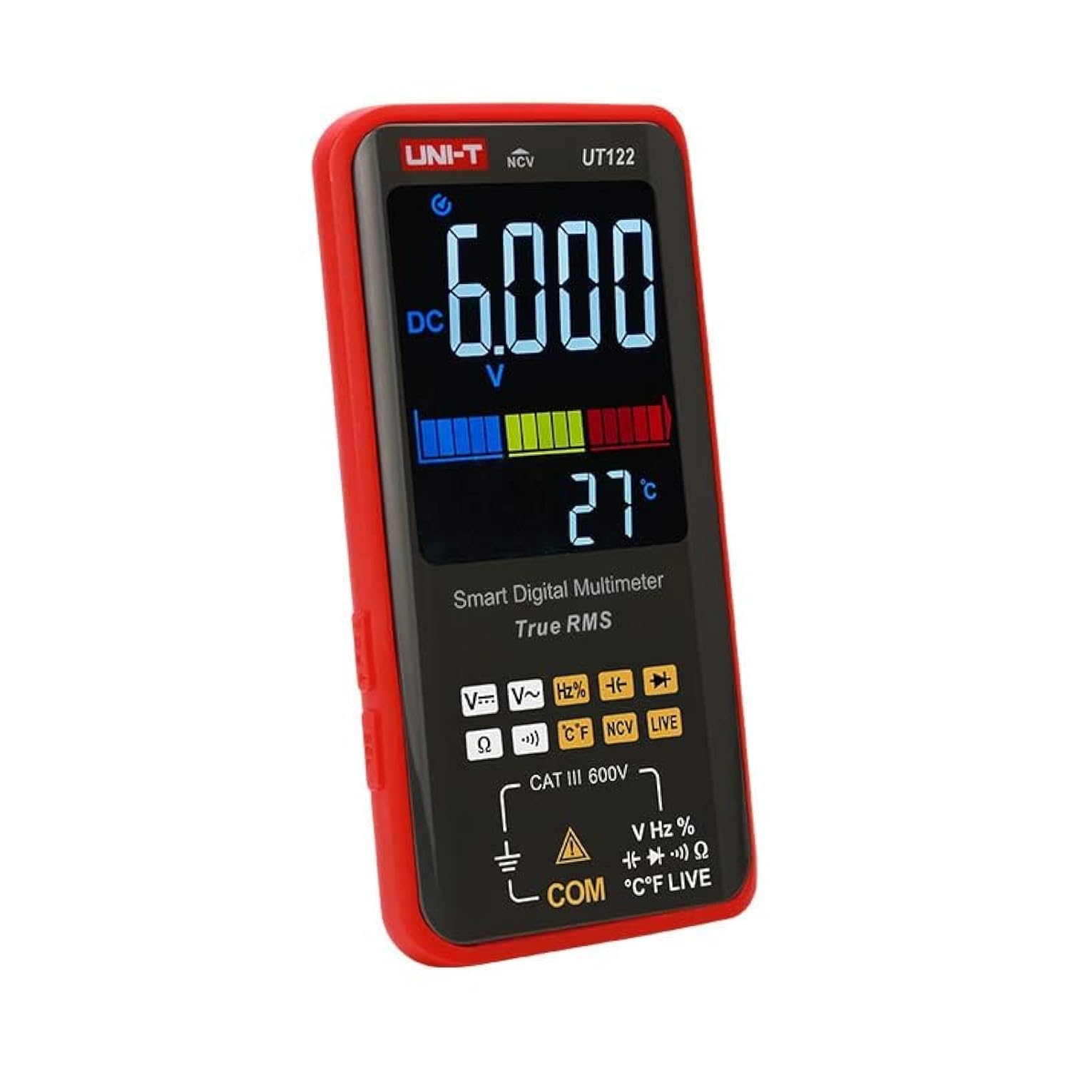 UNI-T UT122 Color Screen Smart Multimeter - NCV Function, Overload Protection, Measures Voltage/Resistance/Capacitance/Temperature, High Precision for Home/Lab/Workshop