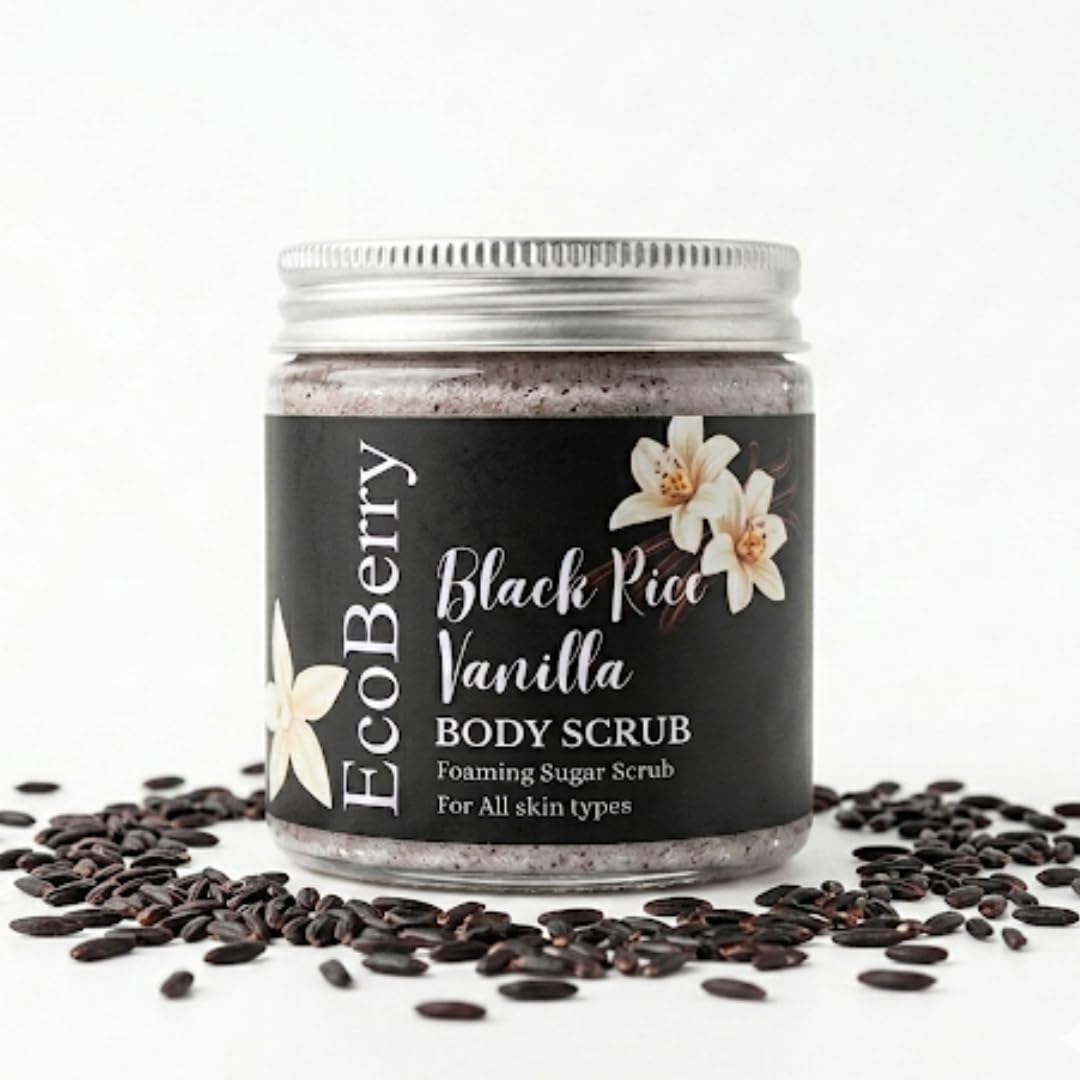 EcoBerry Black Rice Vanilla Body Scrub | Foaming Sugar Body Polish with Black Rice, Licorice, Vanilla & Granulated Sugar | Exfoliates Dead Skin, Brightens & Smoothens Skin | 100g-picture-39