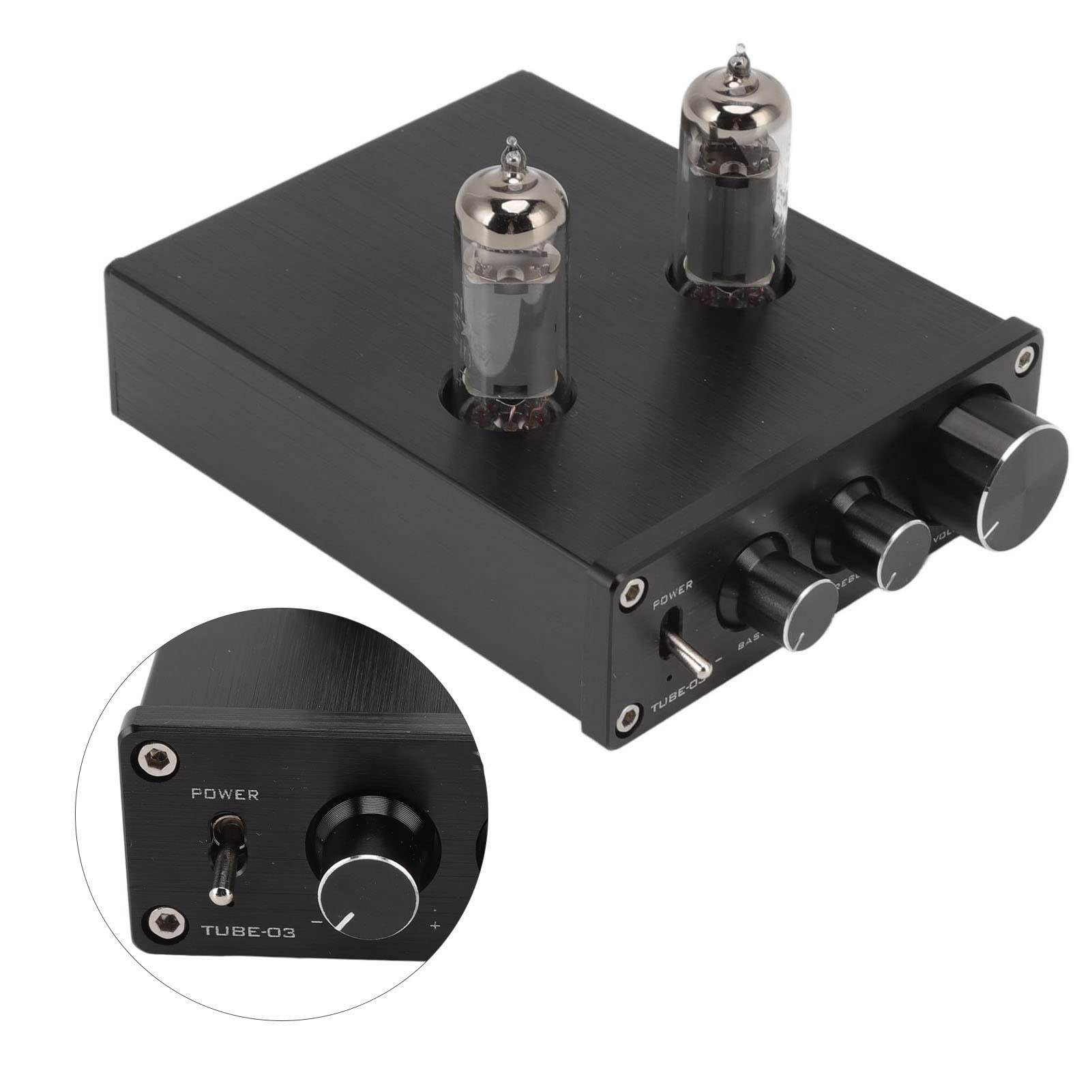 Amplificador de Audio Estéreo Negro con Tubo 6K4 12 V 1 A