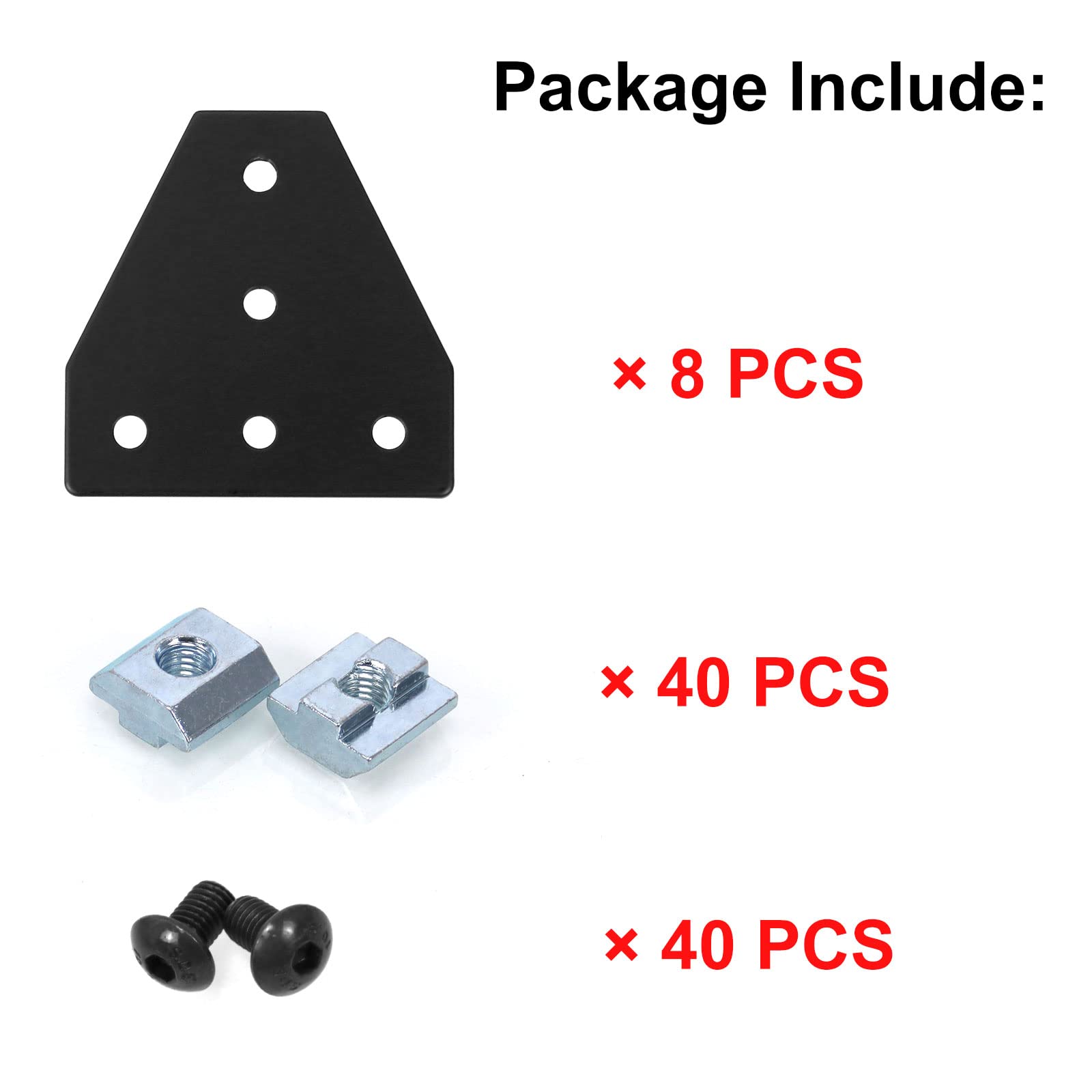 8 unidades Conector de perfil de aluminio, 40 x 40 mm, con 40 tuercas M8, 40 tornillos M8, para impresora 3D y máquina de grabado láser