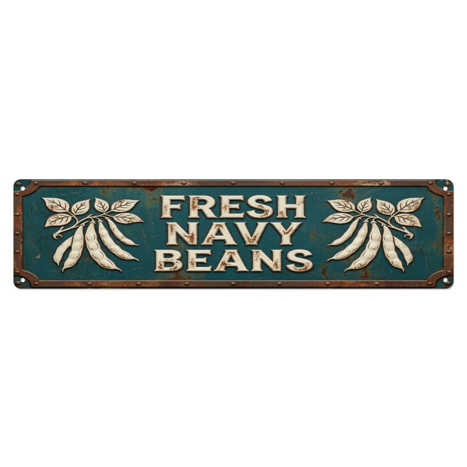 Metal Tin Sign FRESH NAVY BEANS Vintage Legume Rustic Farmhouse