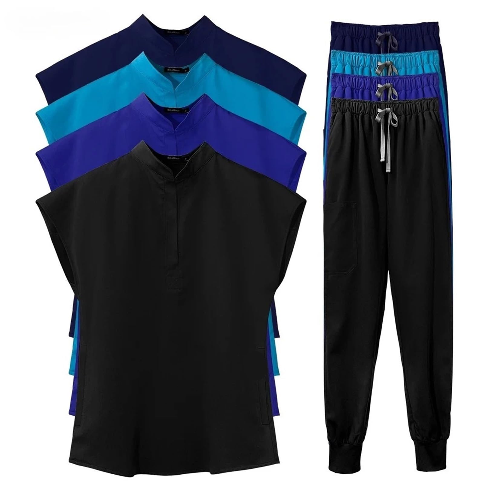 Uniforme Sanitario Mujer Women Jogger Sets Pair Multicolour Suits Uniforms Short Sleeve V-Neck Tops Pocket Pants Set