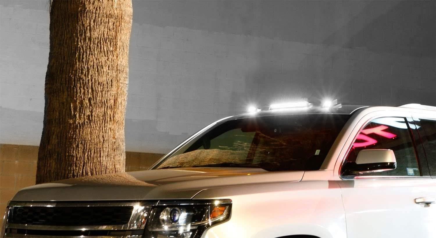 iJDMTOY 3pc-Set Dark Smoked Lens Cab Roof Top Marker Running Lamps w/White LED Lights Compatible With Chevrolet Silverado or GMC Sierra 1500 2500HD 3500HD (Also Fit Other Trucks SUVs)