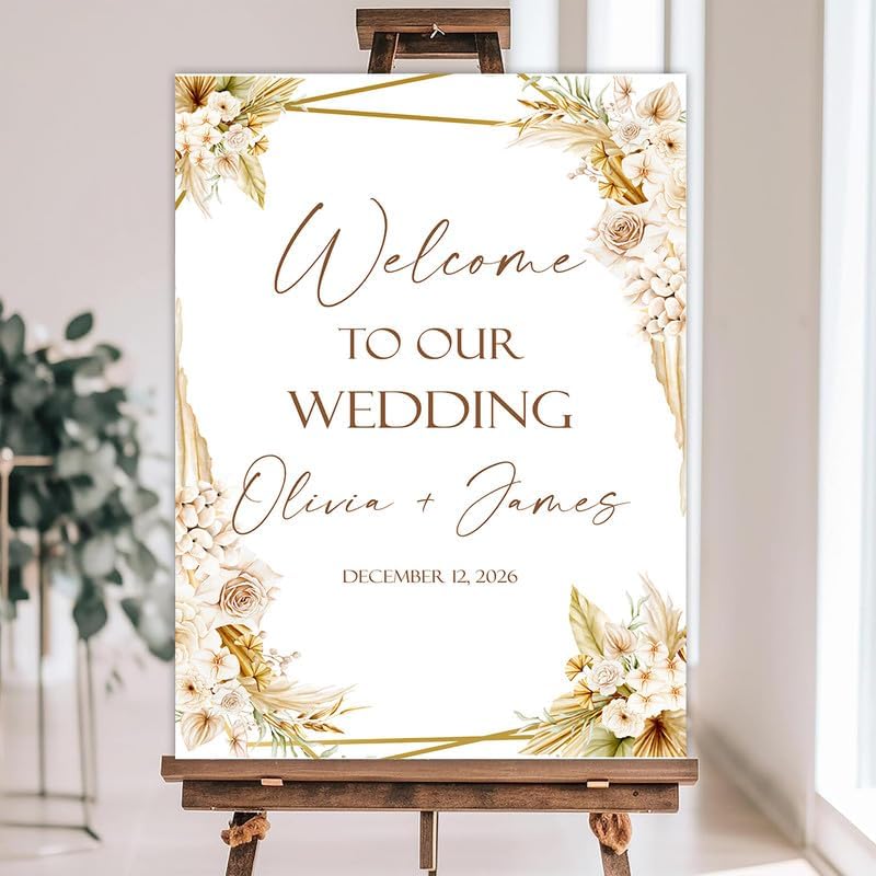 Boho Pampas Grass Floral Wedding Welcome Sign, Elegant Welcome To Our Wedding Sign, Custom Welcome Sign for Wedding Decoration