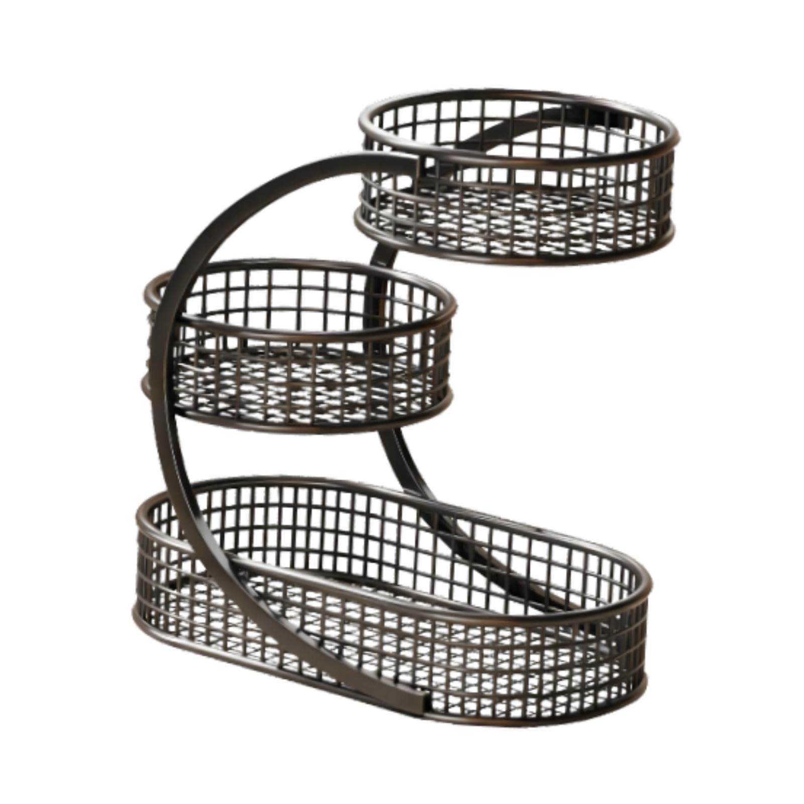 3-Tier Iron Fruit Basket Kitchen Organizer With Open Mesh,Noir