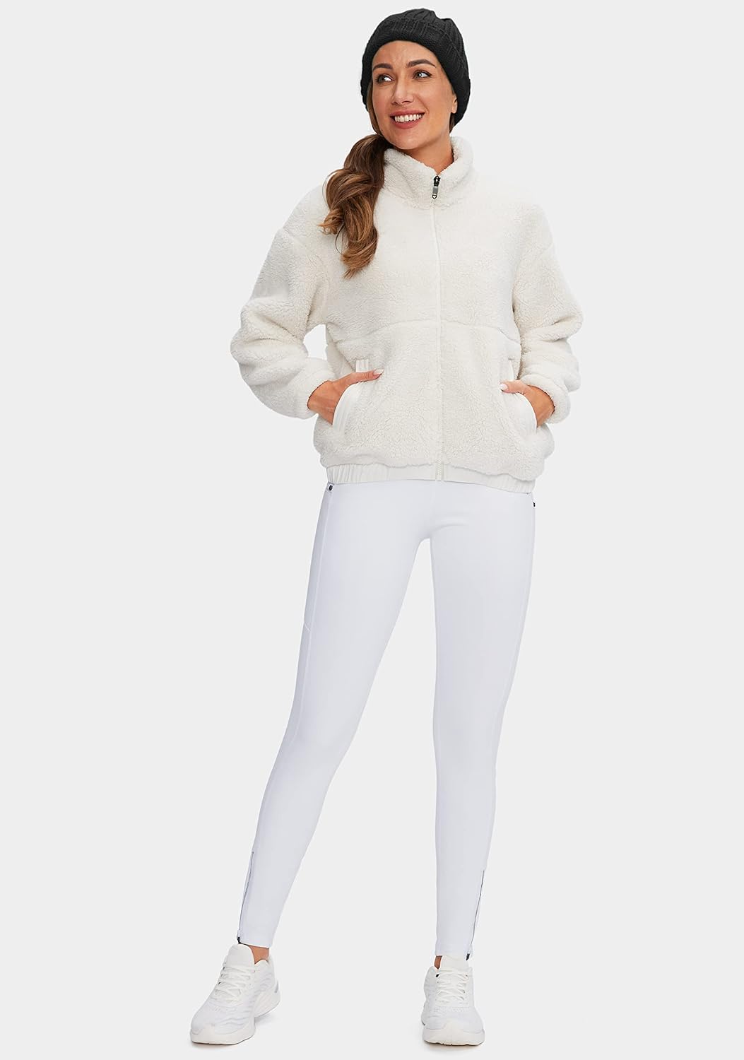 SANTINY Women's Fleece Lined Winter Leggings Water Resistant High Waisted Thermal Hiking Running Warm Pants Women Pockets(White_XXL) - Image 6