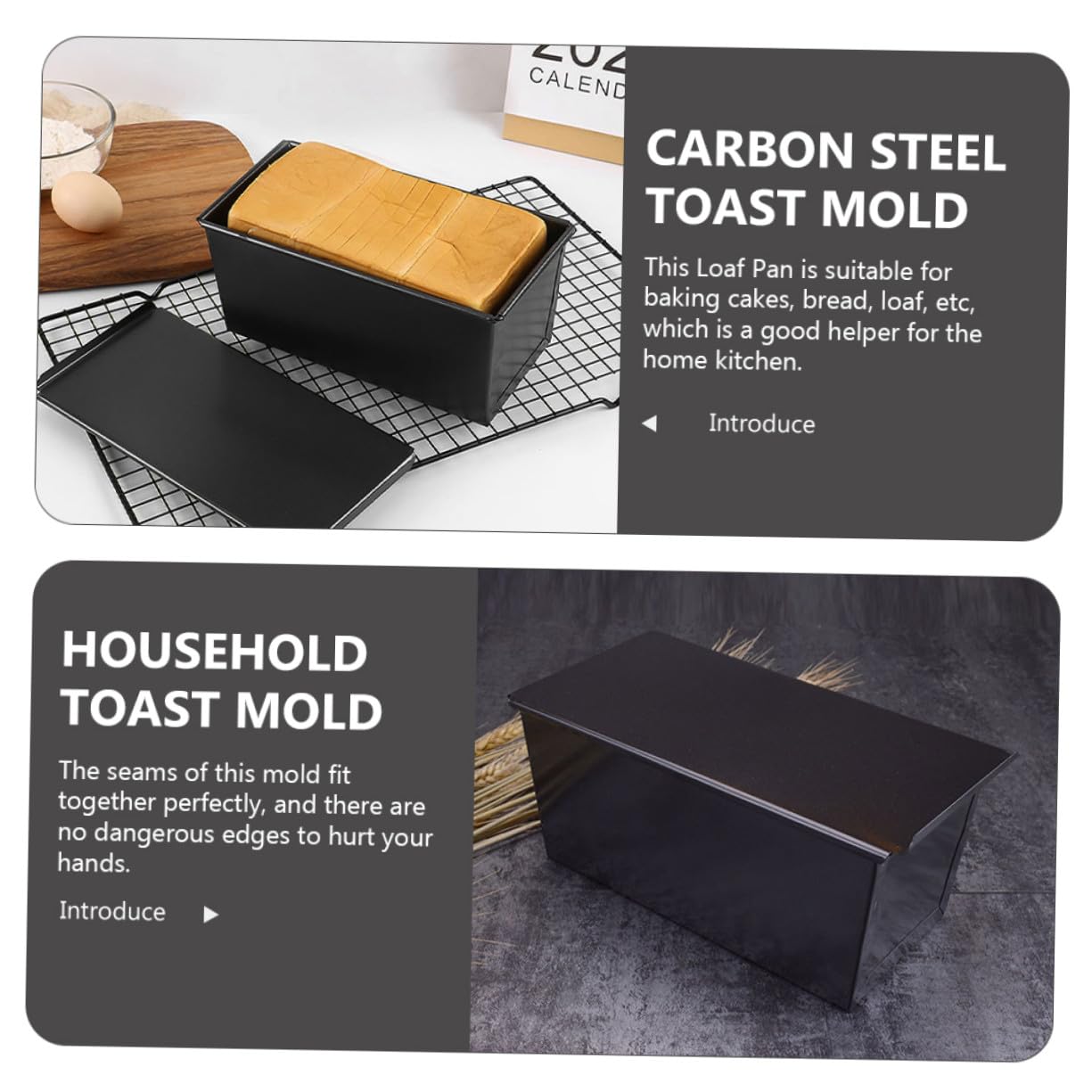 NOLITOY Toastbackformen und Wärmeleitung 2 Stück mit Deckel aus Kohlenstoffstahl Antihaftbeschichtete Kastenform Nahtloses Design für Saftiges Brot
