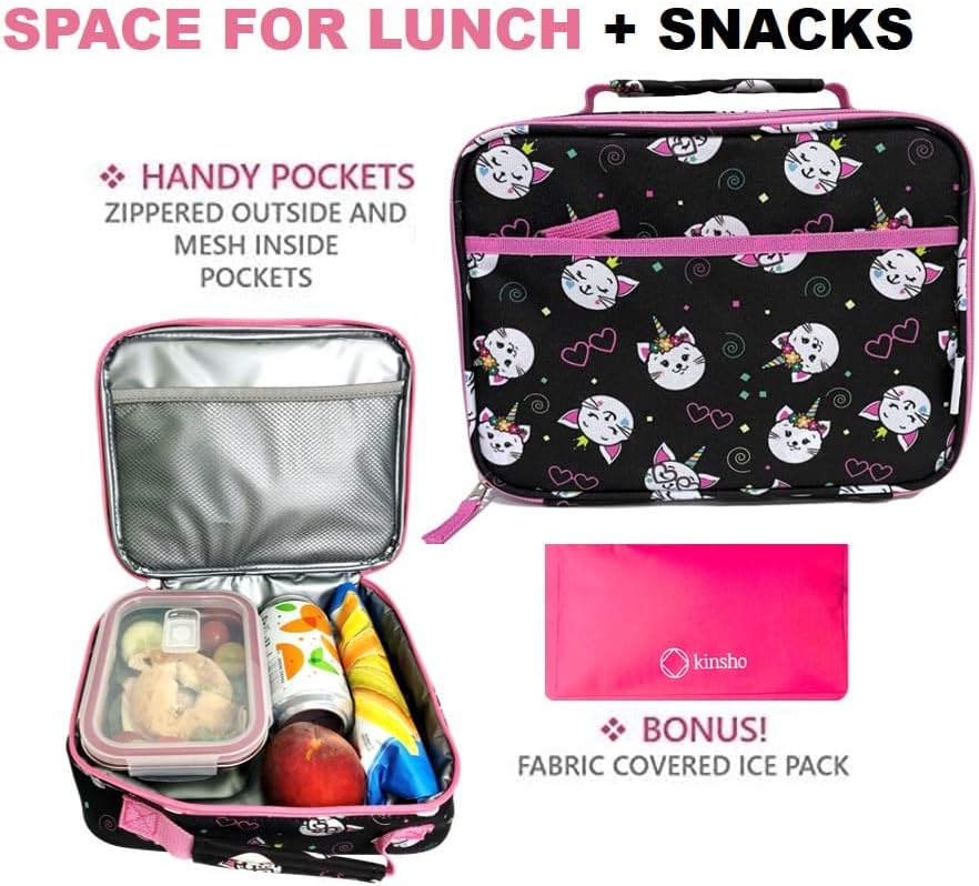 Miniatura 2 de Lonchera de unicornio con paquete de hielo para niñas, bolsa térmica para jardín de niños, escuela primaria, guardería, lindas cajas de contenedores