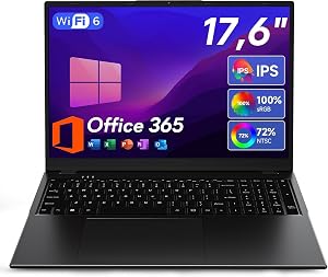 jumper Laptop 17,6 Zoll, N95 CPU, 16GB RAM 512GB SSD + 128GB eMMC, 100% sRGB FHD Display, QWERTY Leuchtende Tastatur, mit Deutscher Tastaturfolie, 7000mAh, WiFi-6, Notebook für Studenten