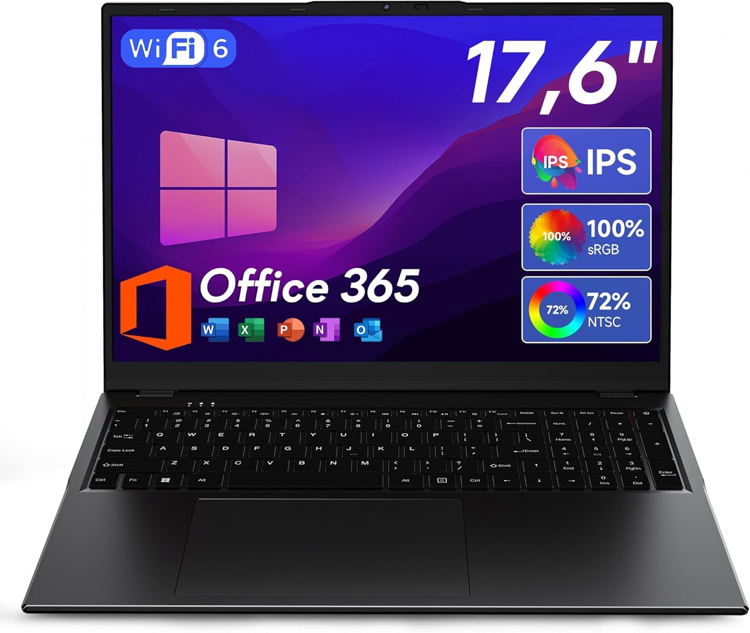 jumper Laptop 17,6 Zoll, N95 CPU, 16GB RAM 512GB SSD + 128GB eMMC, 100% sRGB FHD Display, QWERTY Leuchtende Tastatur, mit Deutscher Tastaturfolie, 7000mAh, WiFi-6, Notebook für Studenten