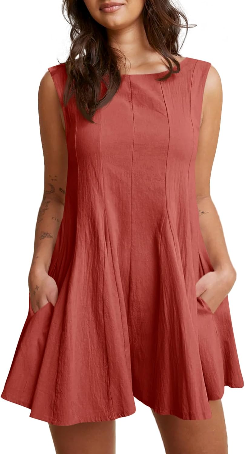 Cicy Bell Womens Summer Backless Rompers Dresses Babydoll Sleeveless Flowy Short Jumpsuit Casual Dressy Vacation Outfits