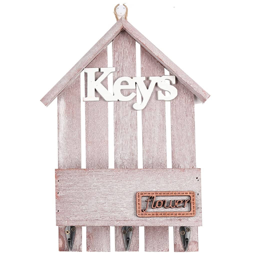 Sdfdcgjsr Pink Brown Key Storage Cabinet, Modern Minimalist Style House Shape Key Rack, Entrance Wall-Mounted Decoration Pendant, Birthday Present