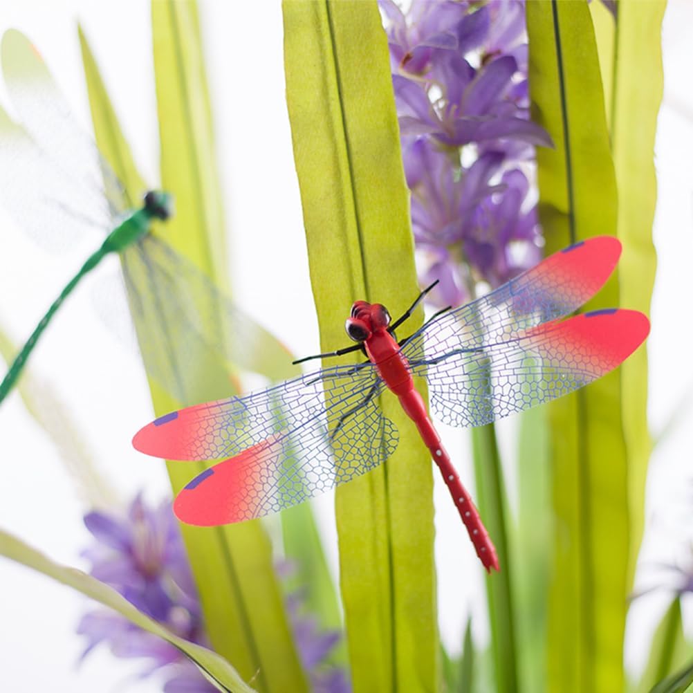 VILLCASE 20pcs Artificial Dragonfly Figurines Clips Mini Plastic Dragonfly Decoys for Garden Yard and Patio Outdoor Indoor Decorative Craft Projects Realistic Decor