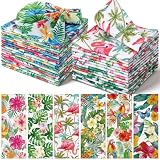 Nuogo 36 Pack Hawaiian Tropical Cloth Napkins 15'x15' Reusable Washable Polyester Luau Dinner Napkins with Palm Leaves Flamingo Print for Luau Pool Beach Party, Summer BBQ, Wedding Table Decor