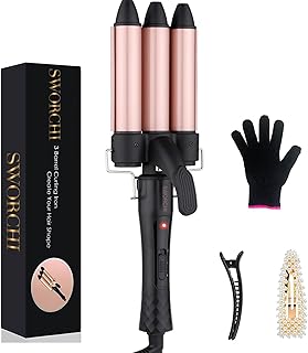 3 Barrel Hair Waver Curler Mermaid Hair Curling Wand Tongs 25MM Beach Waves Ceramic Tourmaline Crimpers Fast Heating Deep Curly Iron with Temperature Control for Girls Women Hair Styling Tools (Rose)