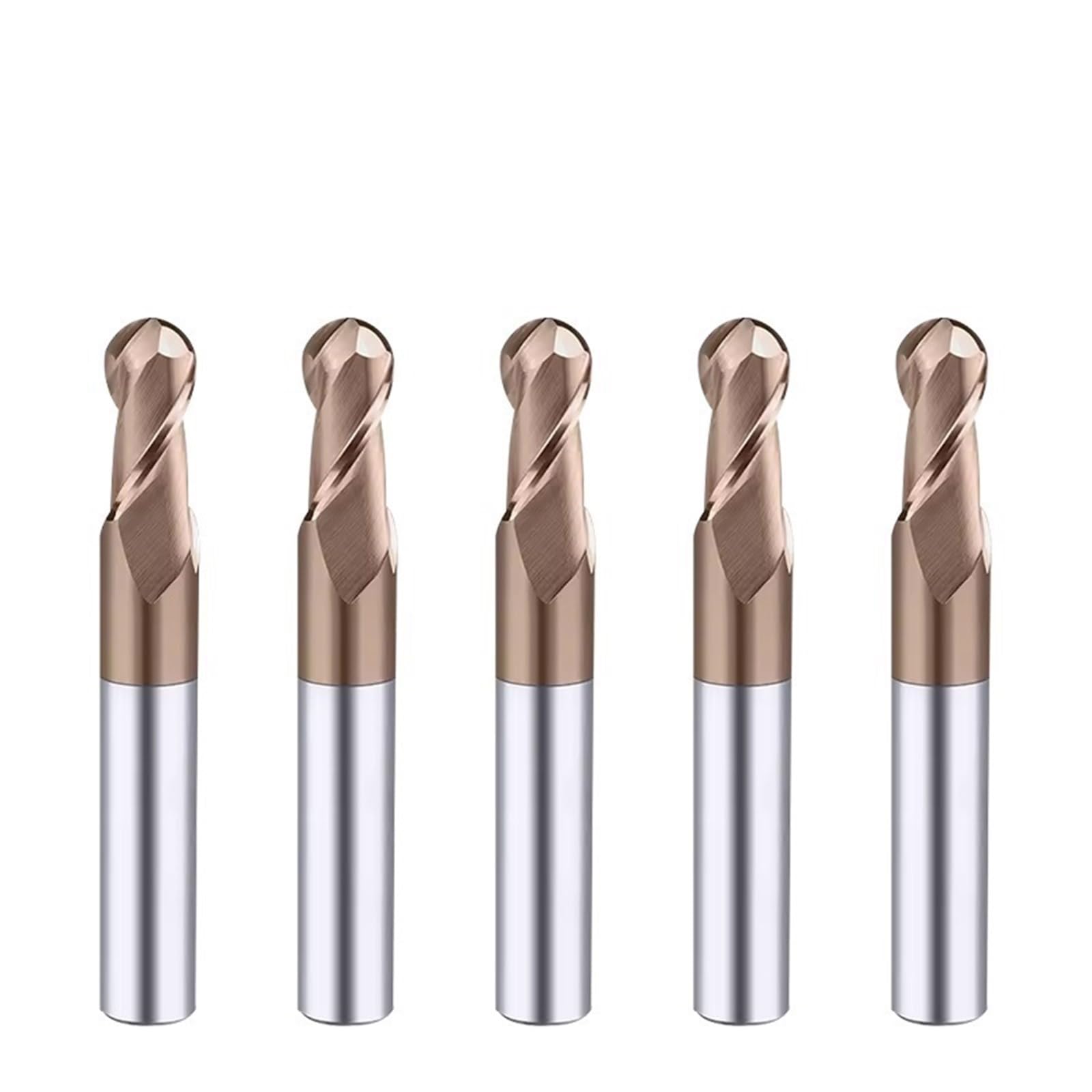 1 pieza/5 piezas/10 piezas HRC55 cortador de punta de bola, fresa de carburo de tungsteno R0.5-R10 broca enrutadora CNC fresa de extremo con revestimiento de titanio de 2 flautas(5pcs HRC55,R1.25xD4x5