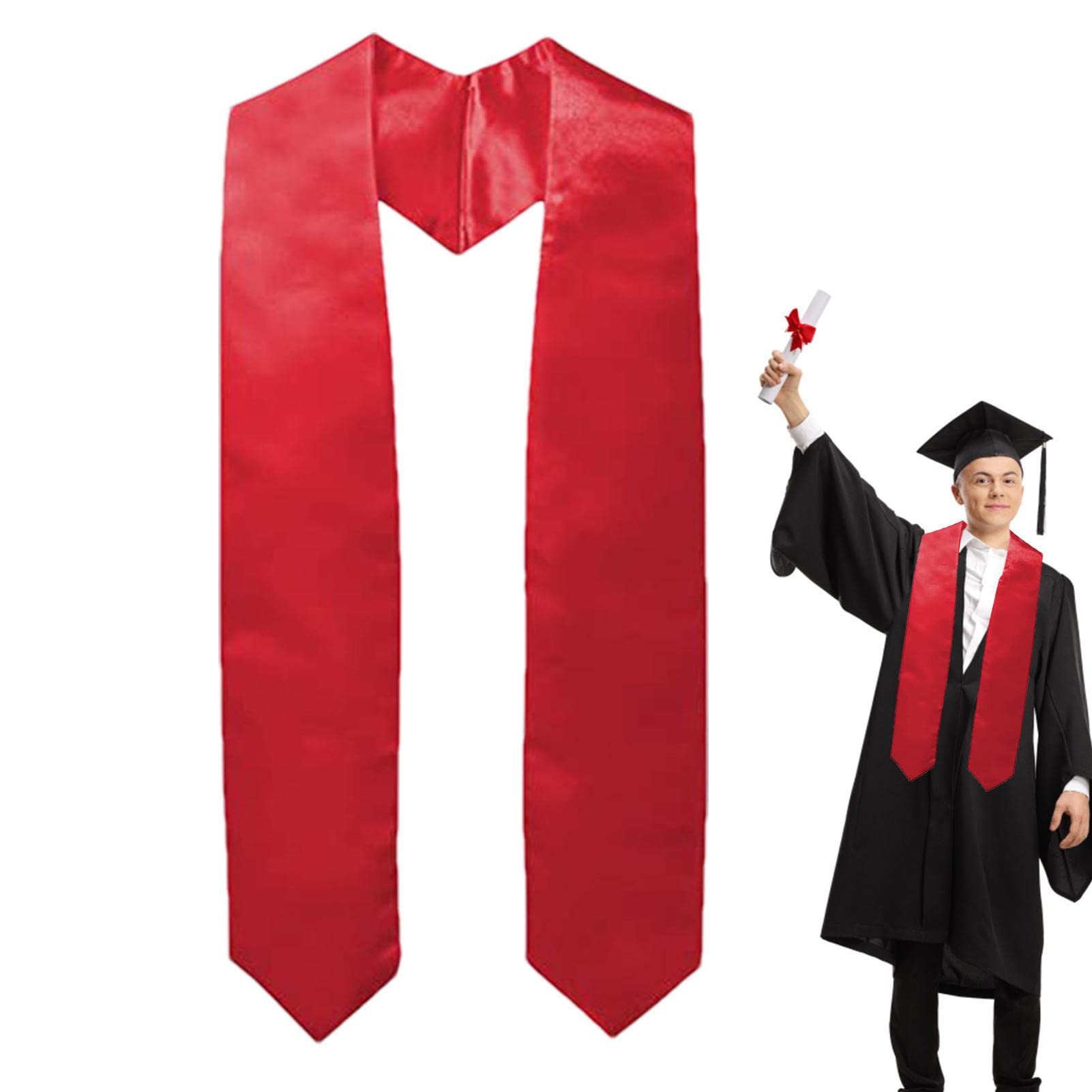 Keloc Unisex Red Graduation Scarf | Satin Plain Graduate Stole - 62In Adult Plain Grads Sash Stole Scarf For Men Women