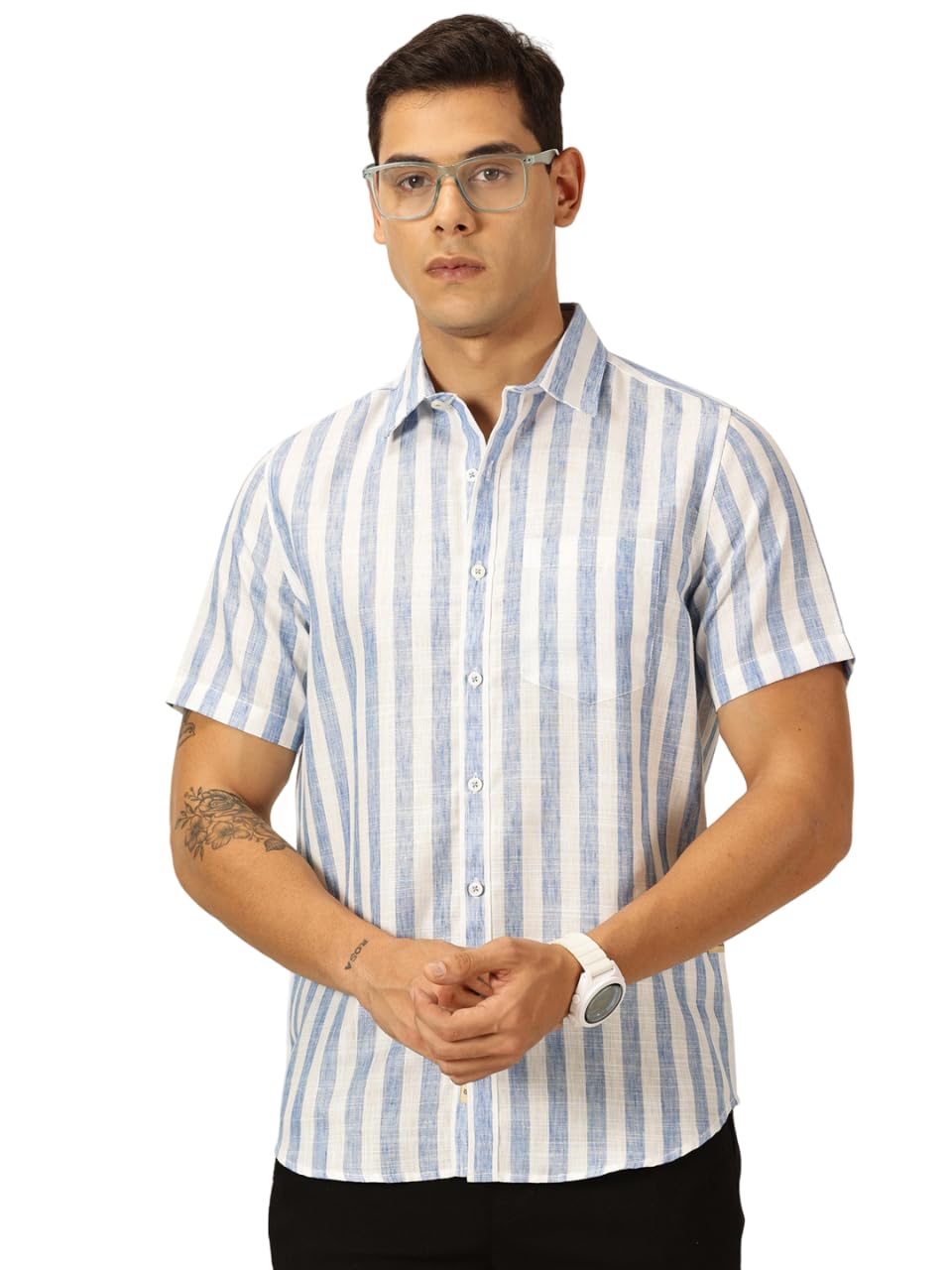 thomas scott Men's | Stripes | Half Sleeve | Slim Fit | Linen Blend | Spread Collar | Casual Shirt-picture-23