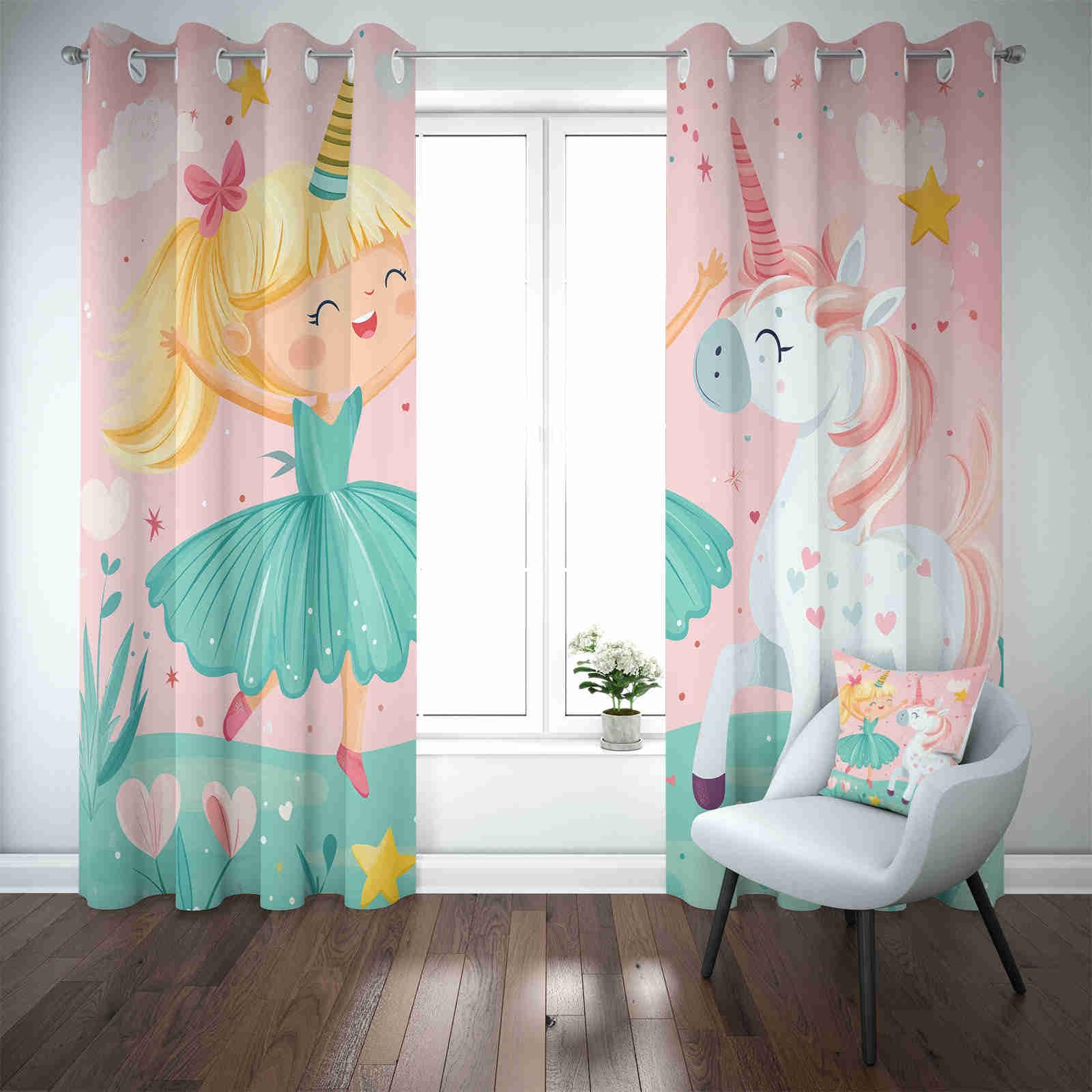 Rideau Occultant Thermique Conte de Fées Licorne 2 Pièces Rideaux Opaque 3D Anti Chaleur et Froid Mignon Fille Décoration de Fenêtre Isolation Acoustique pour Salon Chambre Adulte 91.5 x 214cm