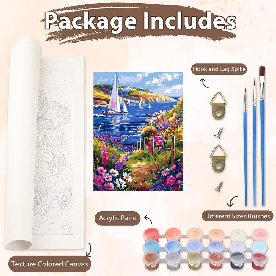 Peinture numéro d'art acrylique voilier et kit de peinture manuelle pour loisir créatif DIY - 3
