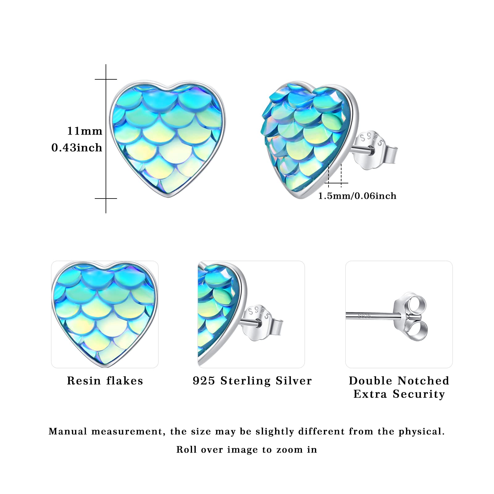 Herz Ohrringe Hängend 925 Sterling Silber Meerjungfrau Ohrstecker Ohrringe Herz Leverback Ohrringe Brisur Ohrringe für Mädchen Damen Kinder