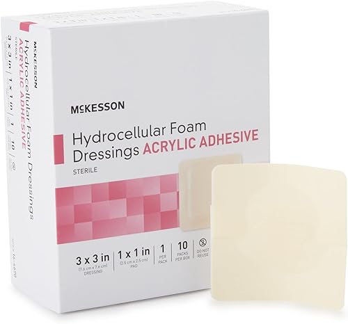 McKesson Apósito de espuma de 3 x 3 pulgadas cuadrado con reverso de película de borde 16-4670 100 por caja