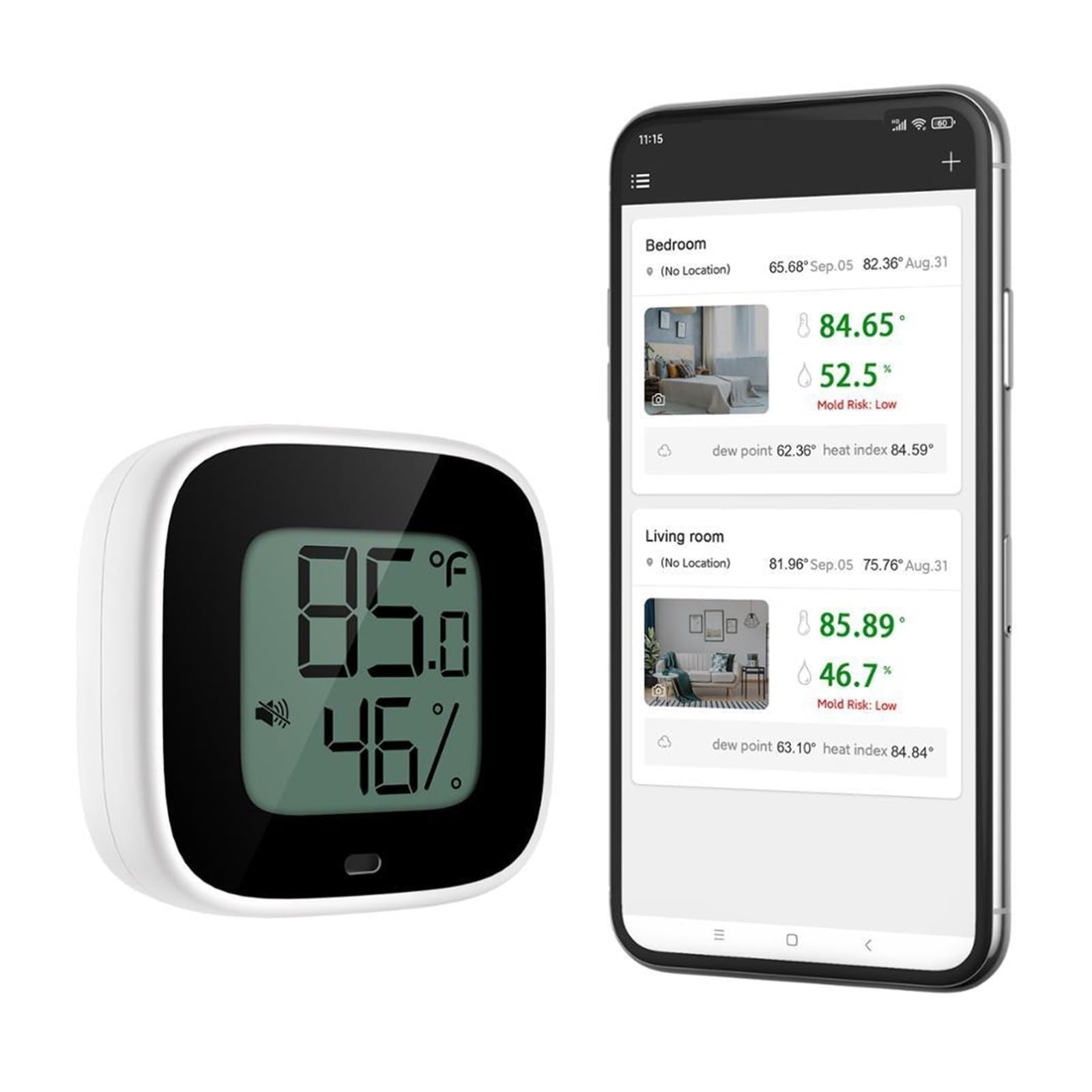Termometro Senza Fili Igrometro Mini Bluetooth 5.0 Sensore Di Umidità E Temperatura Avviso Integrato Preciso Veloce Monitoraggio In Tempo Reale(Black)