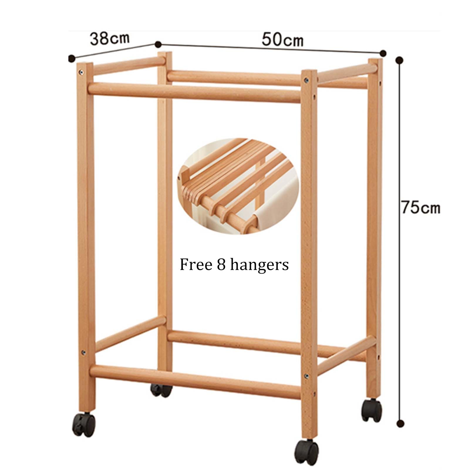 Porte-Pantalons à roulettes en Bois Massif - Organisateur de Placard au Sol avec roulettes, Porte-vêtements en métal autoportant pour Chambre/buanderie - Porte-écharpe, cintres pour Jupes (c