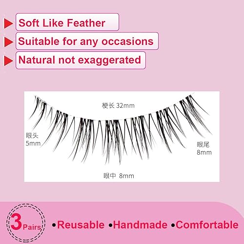 Miniatura 2 de Pestañas postizas de aspecto natural, pestañas postizas reutilizables 3D transparente banda invisible tira corta de 0.394 a 0.394 pulgadas